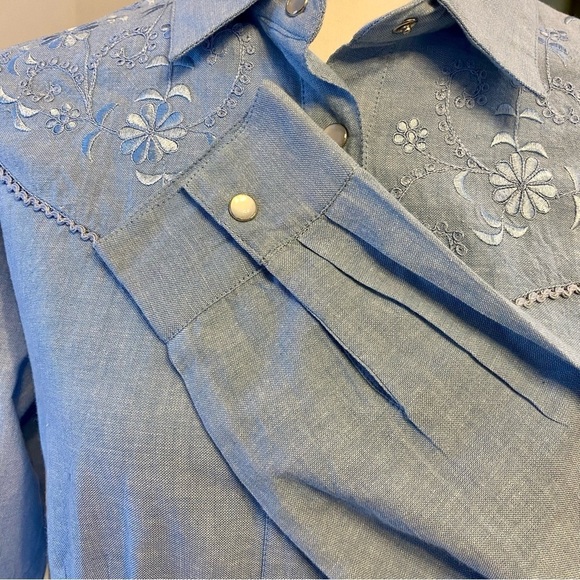 Vintage Adobe Rose Western Style Blue Shirt Ladies‎ Large - Picture 4 of 14